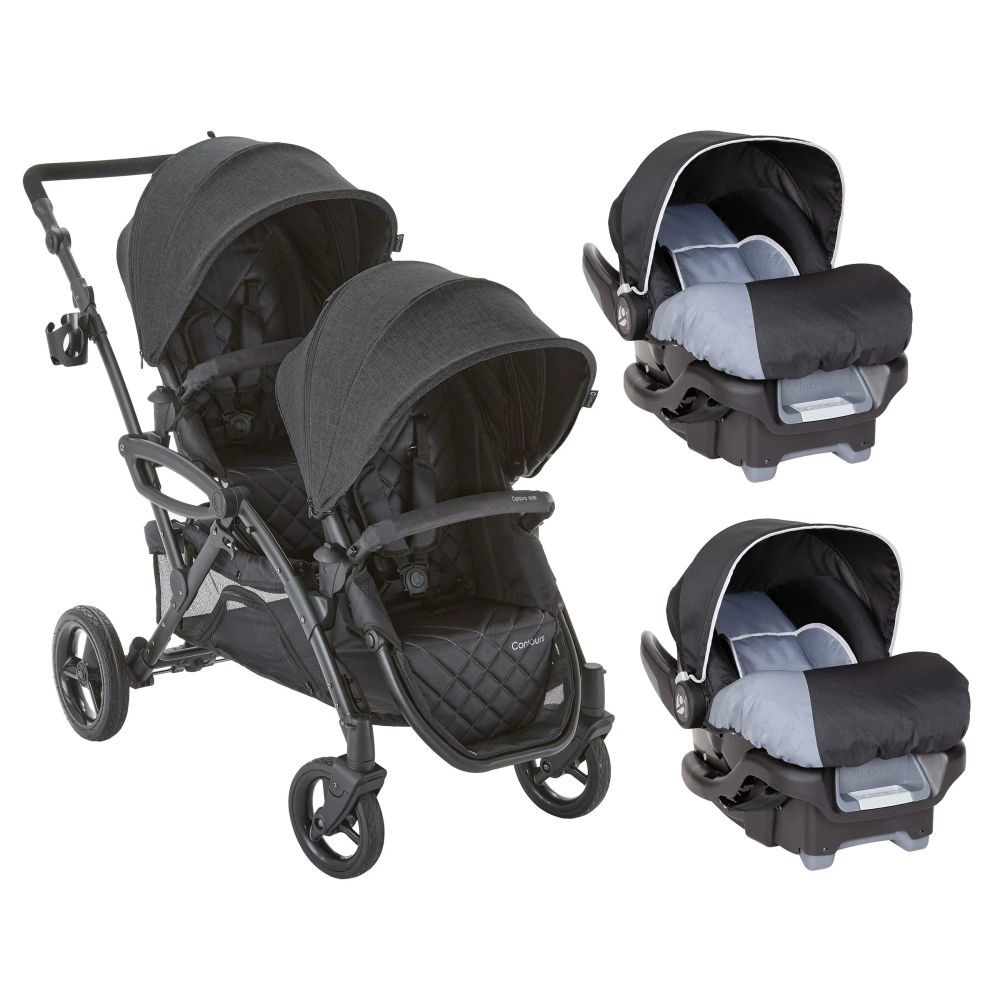 Coche doble Contours V2 CARBON  mas 2 sillas ally35 y base de auto