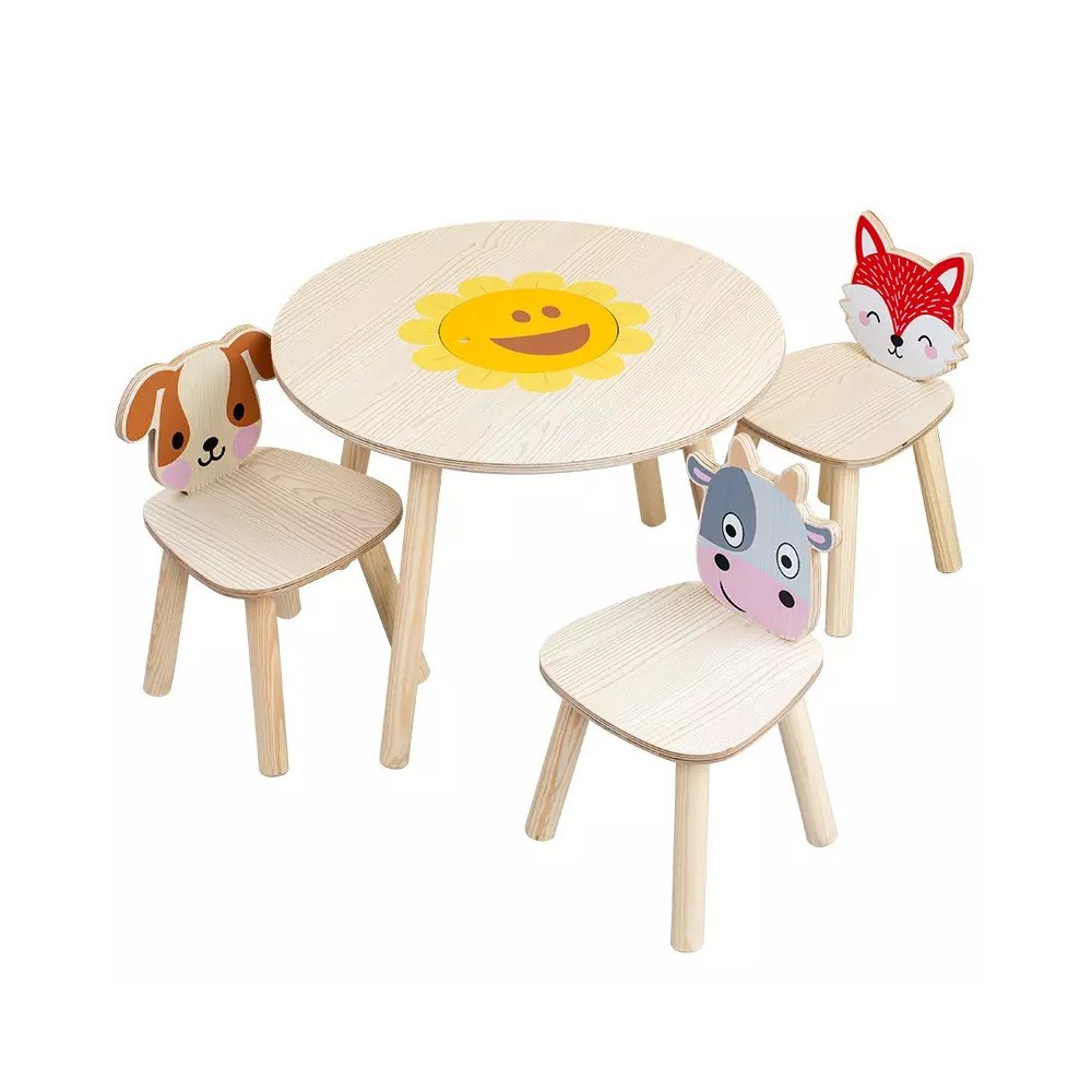 Mesa Animales 3 sillas con centro desmontable