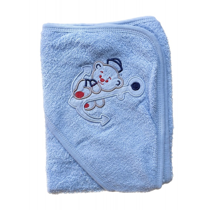 Toalla bebé algodón con Capucha celeste oso 80x80 Toalla bebé algodón con Capucha celeste oso 80x80