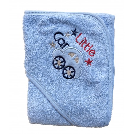 Toalla bebé algodón con Capucha celeste little car 80x80 Toalla bebé algodón con Capucha celeste little car 80x80
