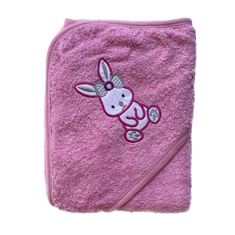 Toalla bebé algodón con Capucha conejo rosa 80x80