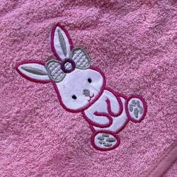 Toalla bebé algodón con Capucha conejo rosa 80x80