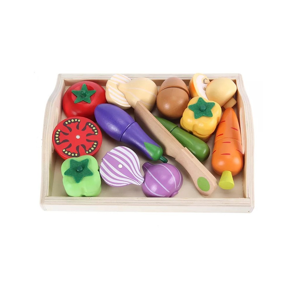 Set de verduras didactico de madera 13 piezas
