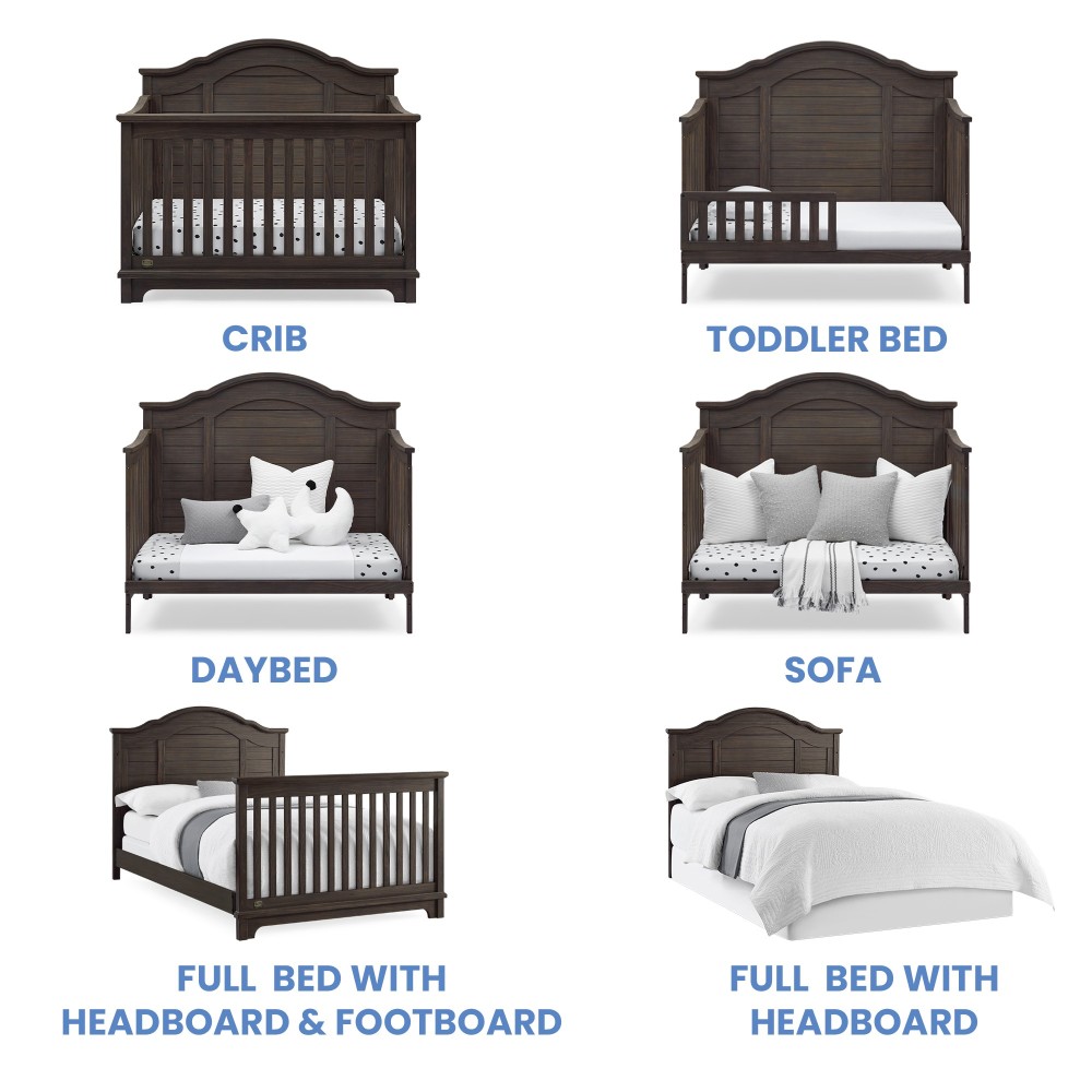 Cuna de madera solida convertible 6 en 1 Asher Gris