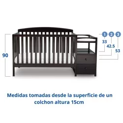 Cuna convertible y mudador Royal cherry