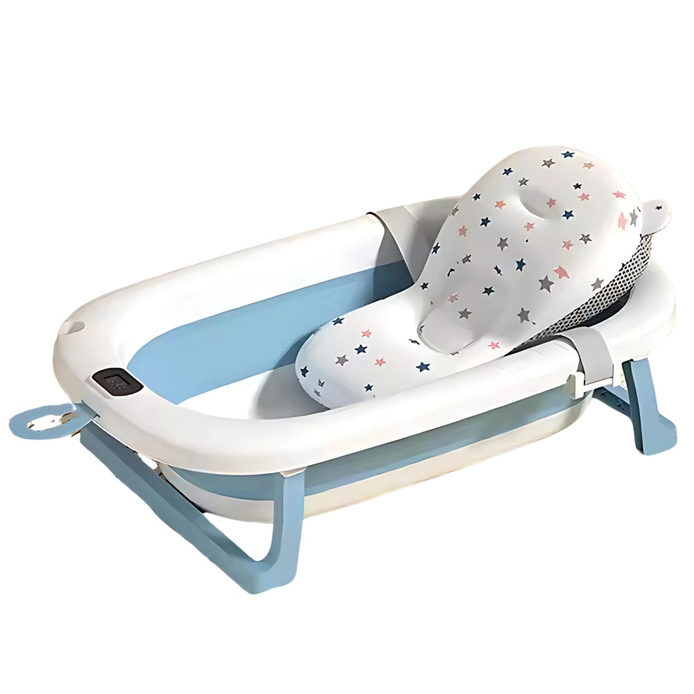 Bañera plegable azul con hamaca y termometro CoBaby Bañera plegable azul con hamaca y termometro CoBaby
