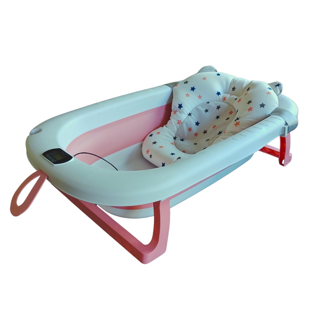 Bañera plegable rosa con hamaca y termometro CoBaby Bañera plegable rosa con hamaca y termometro CoBaby