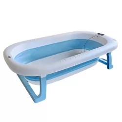 Bañera plegable azul con hamaca y termometro CoBaby
