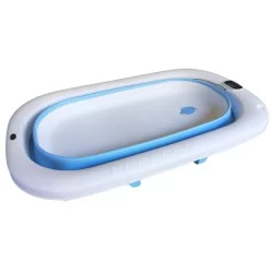 Bañera plegable azul con hamaca y termometro CoBaby