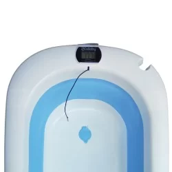 Bañera plegable azul con hamaca y termometro CoBaby
