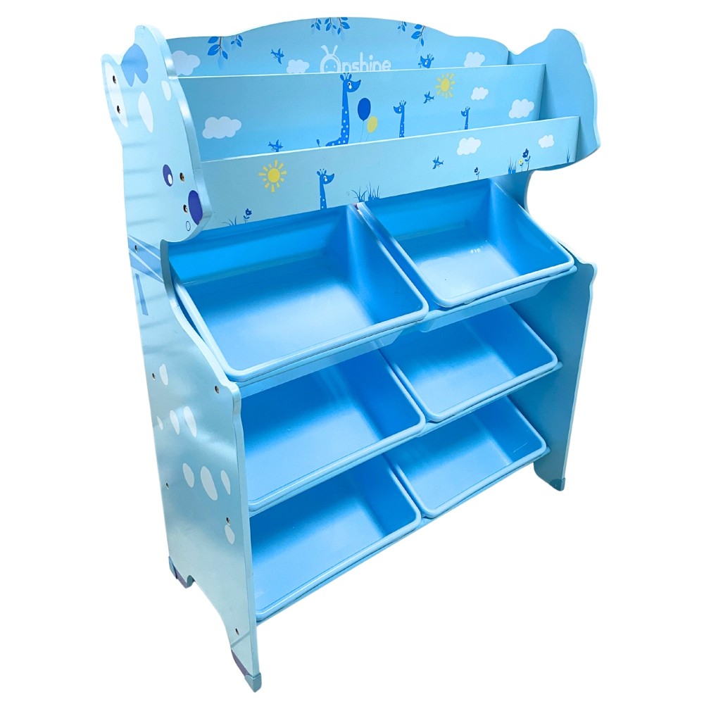 Organizador De juguetes celeste 6 cajas grandes con revistero Onshine
