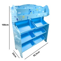 Organizador De juguetes celeste 6 cajas grandes con revistero Onshine