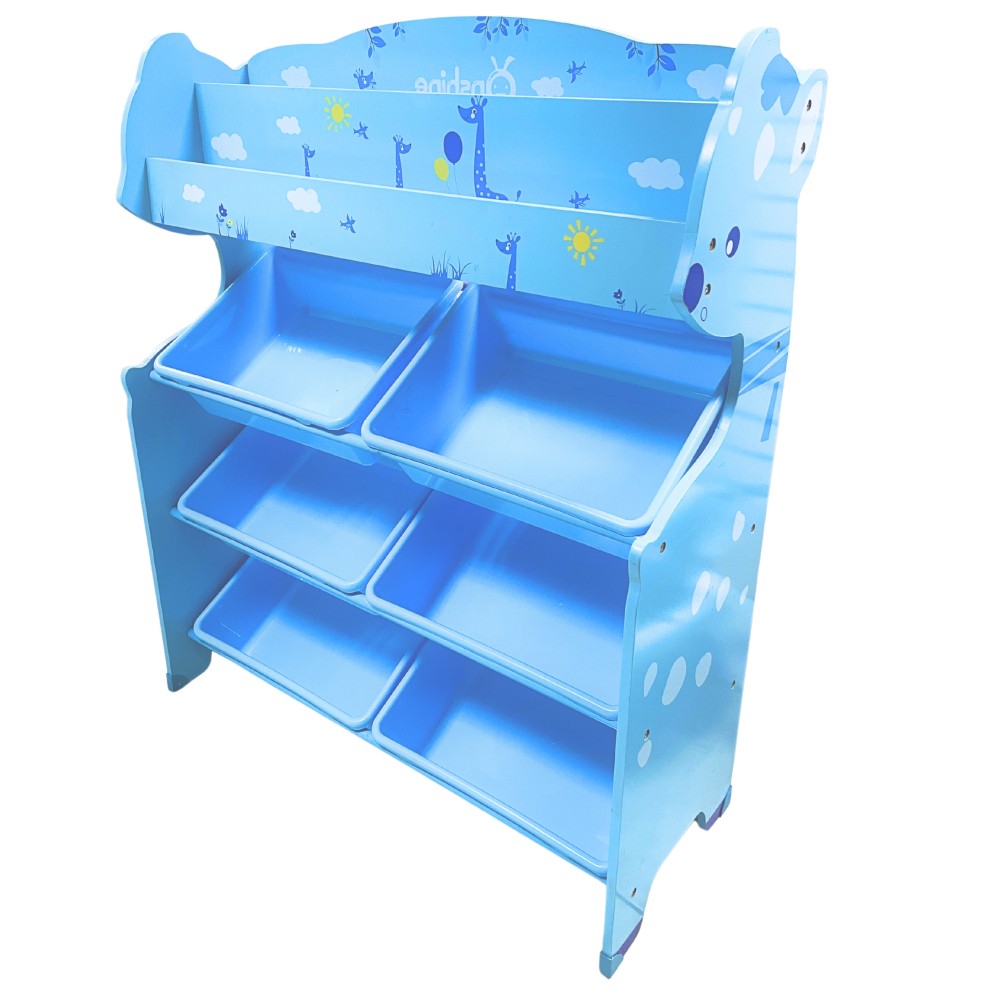 Organizador De juguetes celeste 6 cajas grandes con revistero Onshine Organizador De juguetes celeste 6 cajas grandes con revistero Onshine