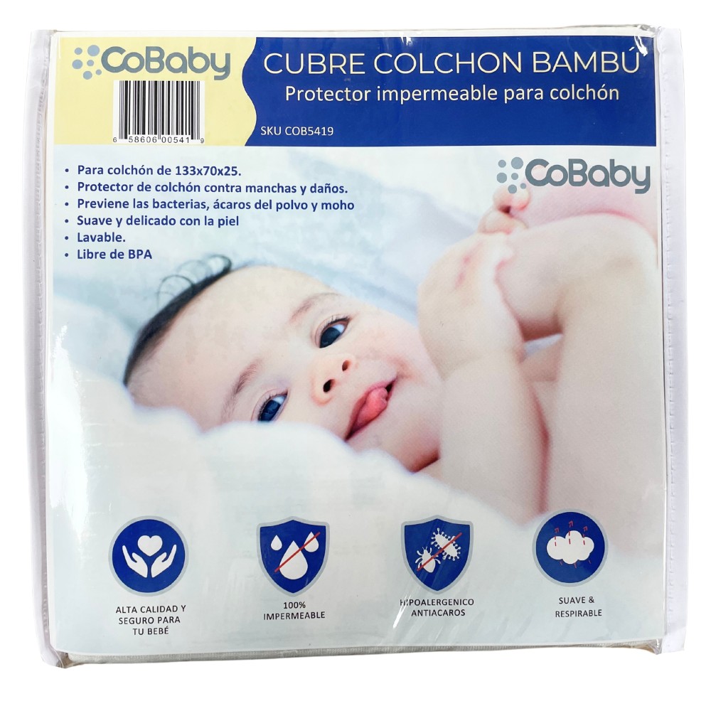 Protector de Colchon de cuna impermeable y absorbente, Bambú Cobaby