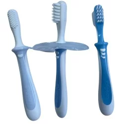 Pack 3 cepillos de dientes celeste para entrenamiento bebe