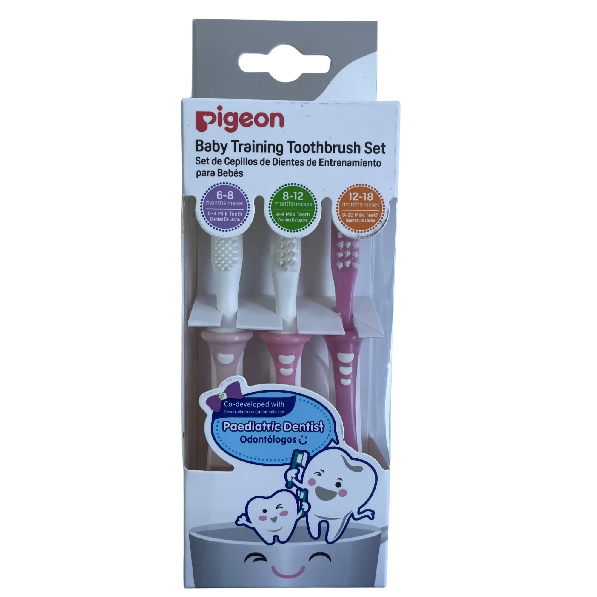 Pack 3 cepillos de dientes rosa para entrenamiento bebe