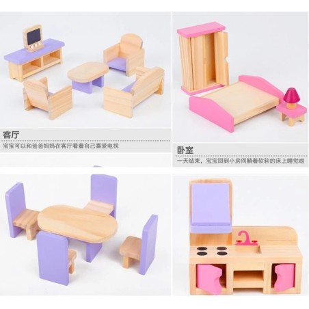 Casita de juegos Niñas y Niños Con familia y muebles