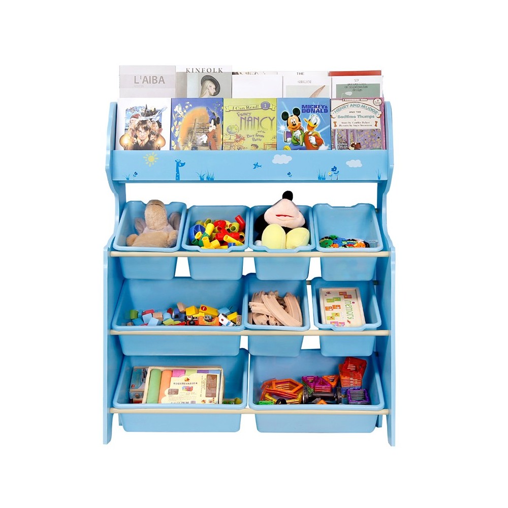 Organizador De juguetes celeste 9 cajas con revistero Onshine
