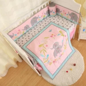 Set ropa de cuna elefanta 4 piezas telas algodón - Primavera Verano