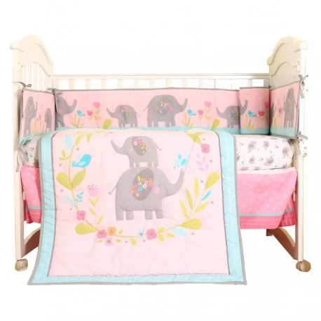Set ropa de cuna elefanta 4 piezas telas algodón - Primavera Verano Set ropa de cuna elefanta 4 piezas telas algodón - Primavera Verano