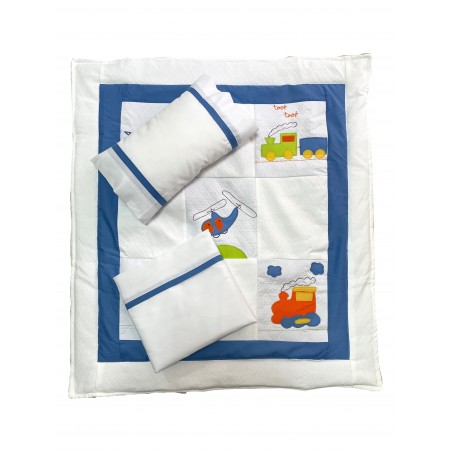 Set Ropa cuna Corral pack and play 5 piezas azul motores Set Ropa cuna Corral pack and play 5 piezas azul motores